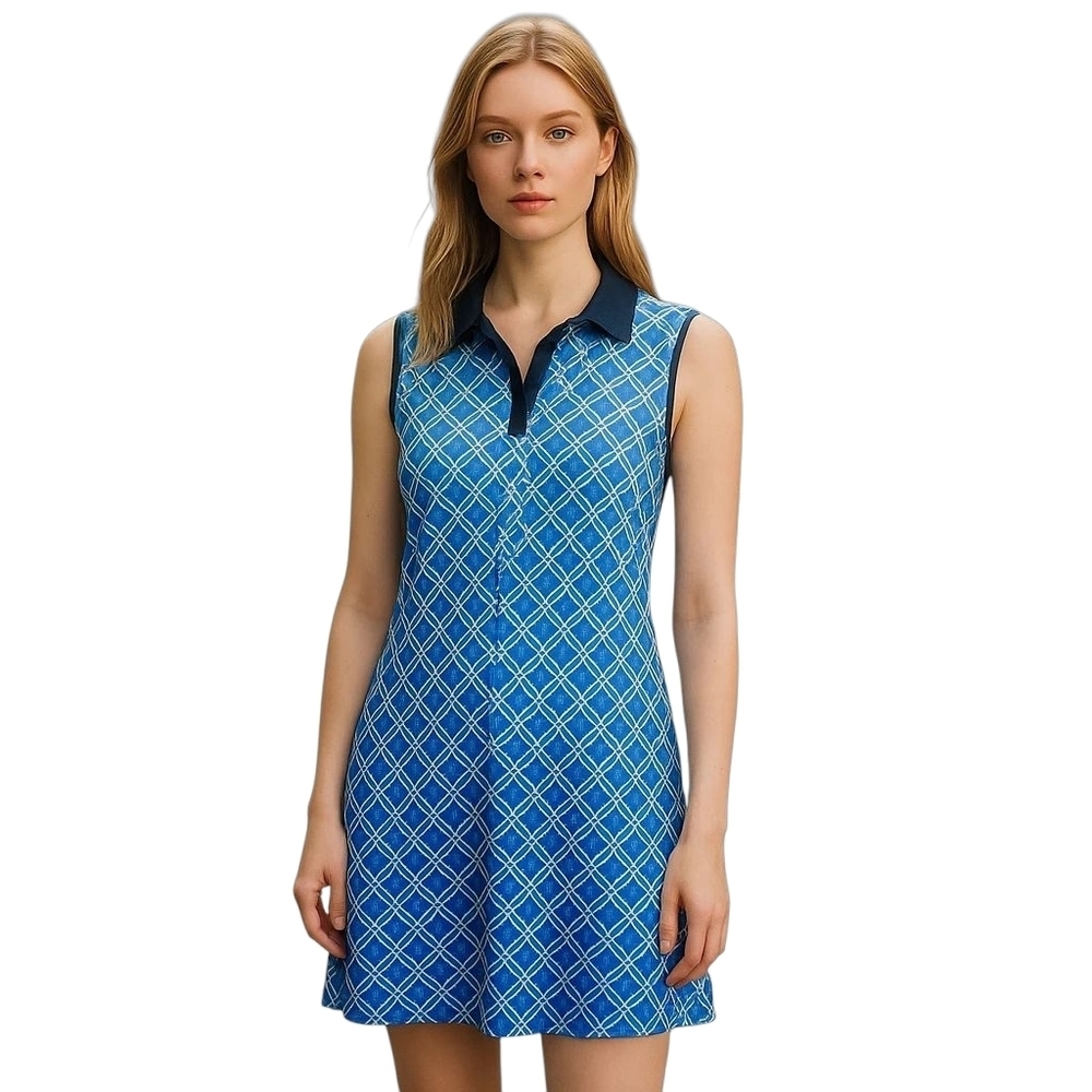 Lillie Green Activewear Golf Tennis SPF 50 blue White Sleeveless Dress XL New